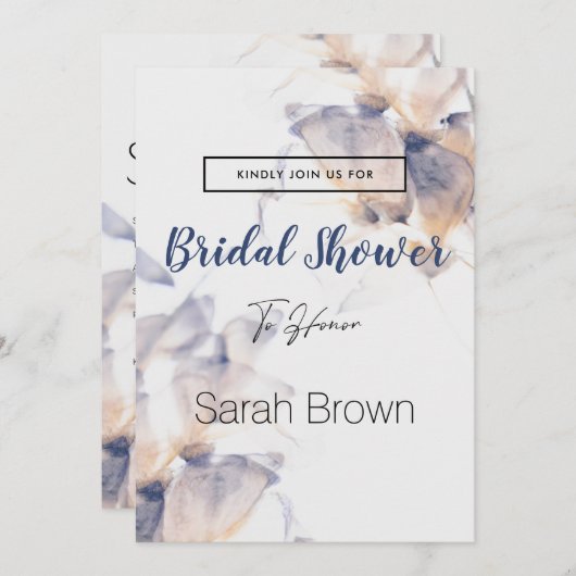 BLUME DER WEISS UND BLAUEN PATELE ELEGANTES BRAUTP EINLADUNG (Vorne/Hinten)