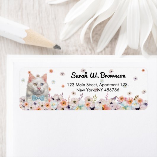 Blume der weißen Katze Blue Bow Krawatte (Insitu)