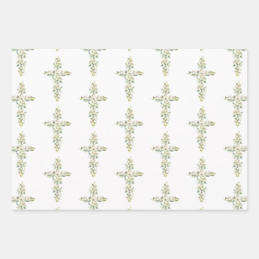 Blume der Weißen Lilie Blumenkreuz Religiöse Taufe Geschenkpapier Set (Vorderseite 2)