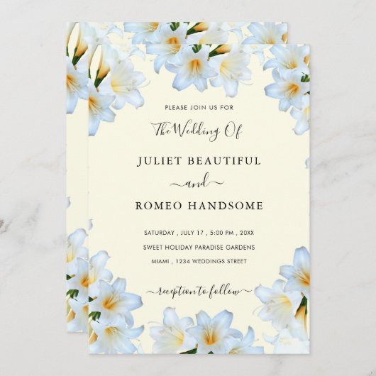 Blume der Weißen Lilie Gerahmte Einladung zur Hoch (Vorne/Hinten)