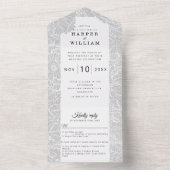 Blume der weißen Linie auf hellgrauen Hochzeiten All In One Einladung (Innen Boden)