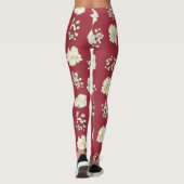 Blume der weißen Nelken auf Gemustertem Rot Leggings (Rückseite)