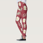 Blume der weißen Nelken auf Gemustertem Rot Leggings (Links)