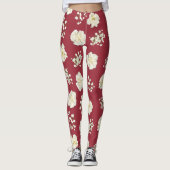 Blume der weißen Nelken auf Gemustertem Rot Leggings (Vorderseite)