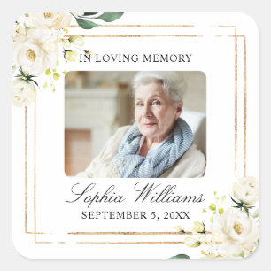 Blume der Weißen Rose Gedenkstätte Beerdigung Squa Quadratischer Aufkleber