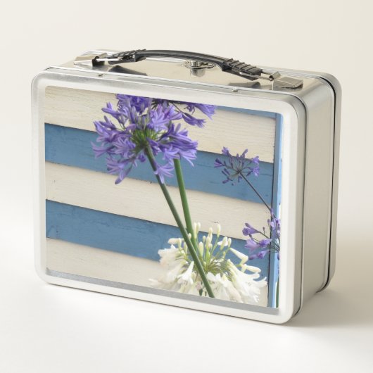 Blume der weißen und mauvischen Allium-Streifen Metall Brotdose (Rückseite)