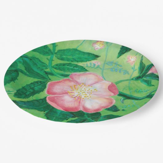 Blume der wilden Rose Pappteller (Schrägansicht)