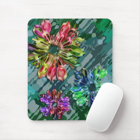 Blume des abstrakten Fraktals 2D | Blau-grüner Spr Mousepad (Mit Mouse)