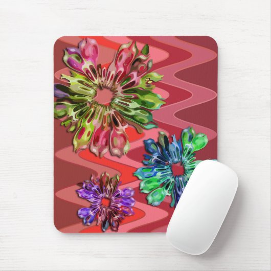 Blume des abstrakten Fraktals 2D | Sinusrot Mousepad (Mit Mouse)