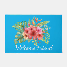Blume des Aquarells Hibisken willkommen Fußmatte