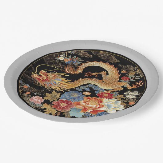 Blume des asiatischen Drachen und des Erdbebens Pappteller (Schrägansicht)