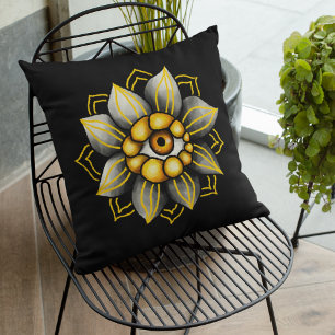 Blume des Auges in Schwarz und Gelb - Fun Hallowee Kissen