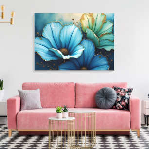 Blume des blauen und grünen Kosmos Leinwanddruck