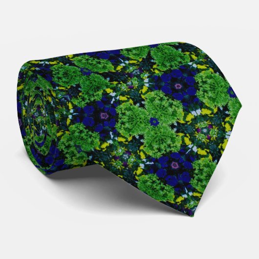 Blume des botanischen Gartens Grün-Blau-Muster Krawatte (Gerollt)