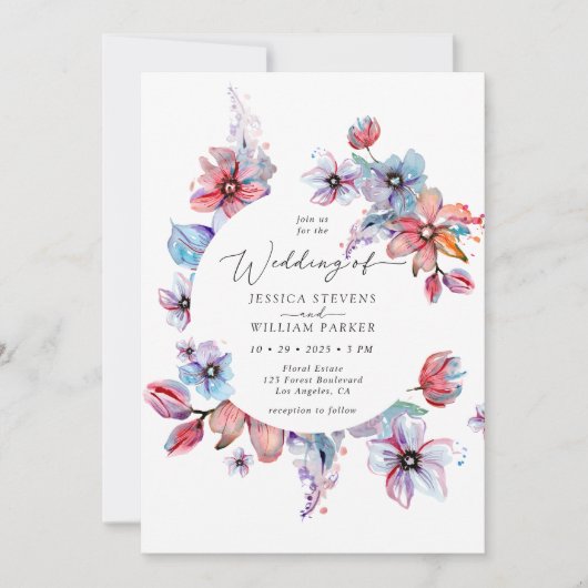 Blume des farbenfrohen Wasserfarbkreises Hochzeit Einladung
