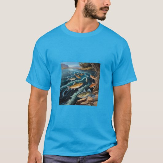 Blume des Fischflusses Malerei T-Shirt (Vorderseite)
