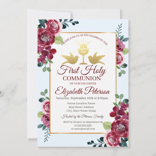 Blume des Goldkreuzbruchs Erste Heilige Kommune Einladung (Vorderseite)