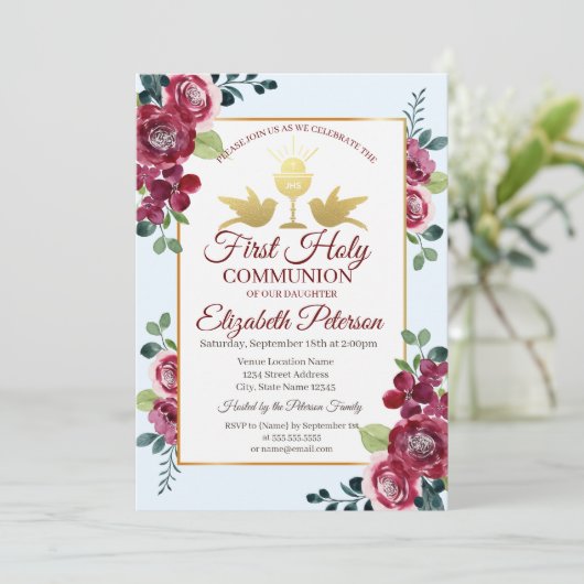 Blume des Goldkreuzbruchs Erste Heilige Kommune Einladung (Stehend Vorderseite)