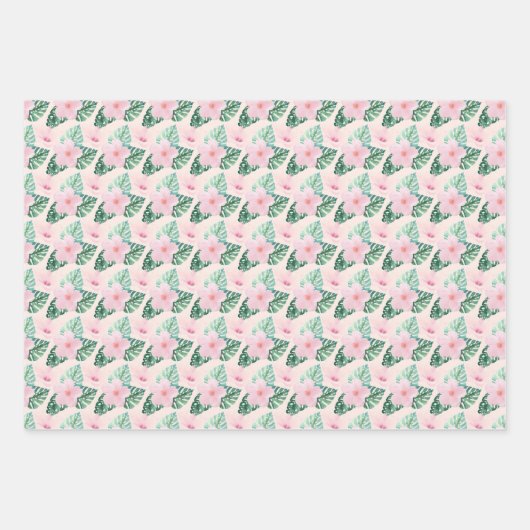 Blume des hawaiianischen Hibiskus in Rosa Geschenkpapier Set (Vorderseite)