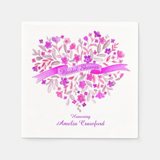Blume des Herzens Blumenstrauß lila Brautparty Ser Serviette (Vorderseite)