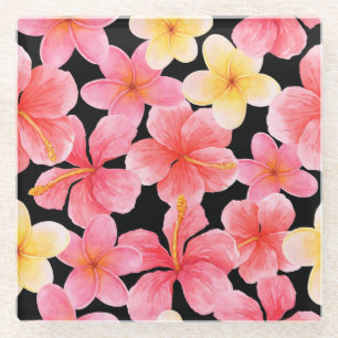 Blume des Hibiskus Plumeria Glasuntersetzer
