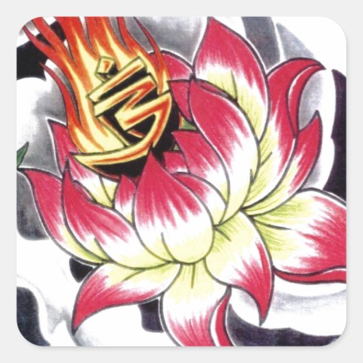 Blume des japanischen Tattoo Style Flaming Lotus Quadratischer Aufkleber (Vorderseite)
