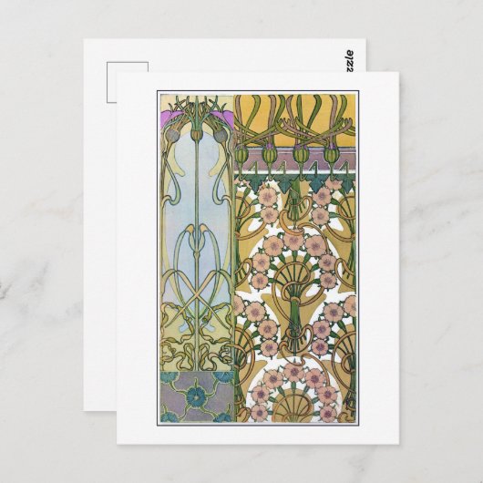 Blume des Jugendstils, Mucha Postkarte (Vorne/Hinten)