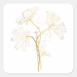 Blume des Kosmos Golden mit Linie. Quadratischer Aufkleber