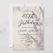 Blume des Lavendels Frauen 40. Geburtstag Einladung (Vorderseite)