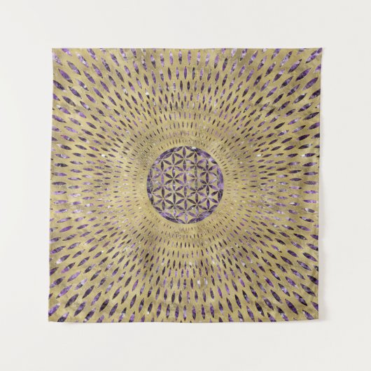 Blume des Leben-Amethysts und des Goldes Wandteppich (Vorderseite)