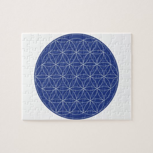 Blume des Leben-Blau-Silbers Puzzle (Horizontal)