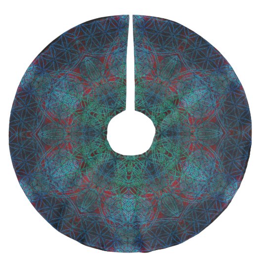 Blume des Leben-Hexagonmandala-Baum-Rockes Polyester Weihnachtsbaumdecke (Vorderseite)