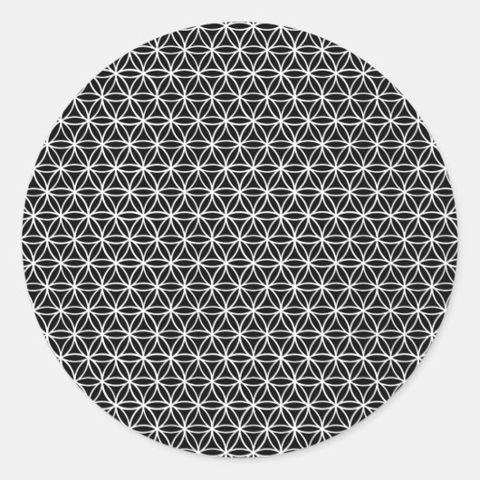 Blume des Leben-Musters: Schwarzes u. Weiß Runder Aufkleber (Vorderseite)