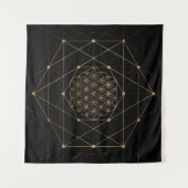 Blume des Leben-Schwarzen und des Goldes Wandteppich (Vorderseite (Horizontal))
