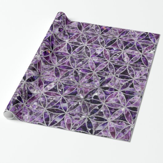 Blume des Lebenmusters - Amethyst und Silber Geschenkpapier (Ungerollt)