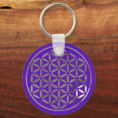 Blume des Lebens 1 - Silberne Briefmarke | violett Schlüsselanhänger (Vorderseite)