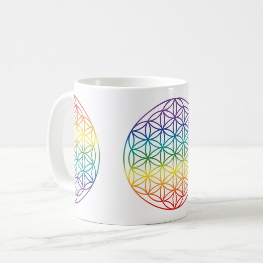 Blume des Lebens 7 Chakras Rainbow Kaffeetasse (Vorderseite Links)
