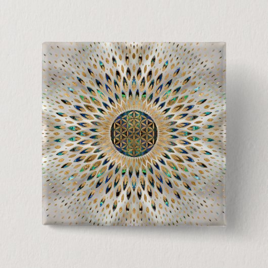 Blume des Lebens - Alleinstehende Muschel und Perl Button (Vorderseite)