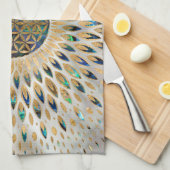 Blume des Lebens - Alleinstehende Muschel und Perl Geschirrtuch (Viertel Falte)