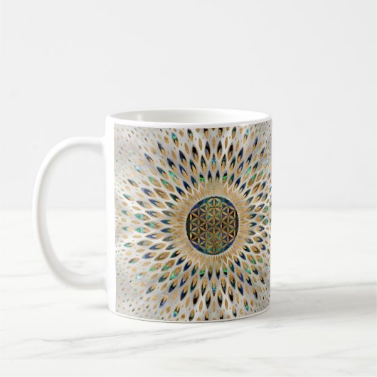Blume des Lebens - Alleinstehende Muschel und Perl Kaffeetasse (Links)