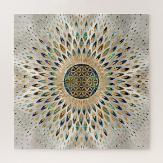 Blume des Lebens - Alleinstehende Muschel und Perl Puzzle (Horizontal)