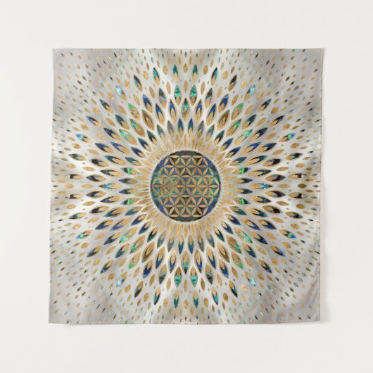 Blume des Lebens - Alleinstehende Muschel und Perl Wandteppich (Vorderseite (Horizontal))