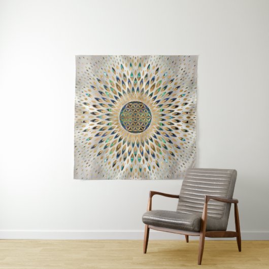 Blume des Lebens - Alleinstehende Muschel und Perl Wandteppich (Beispiel (Horizontal))