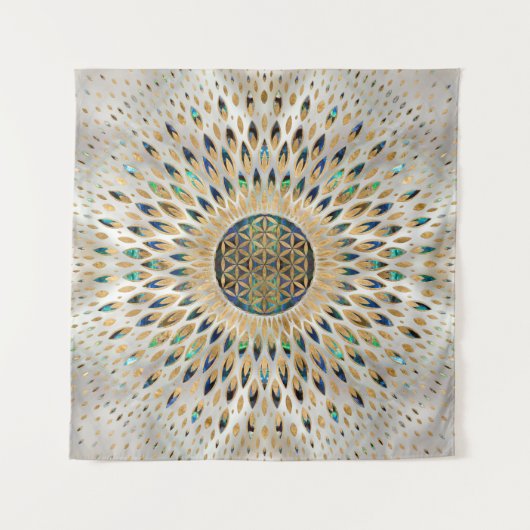 Blume des Lebens - Alleinstehende Muschel und Perl Wandteppich (Vorderseite)