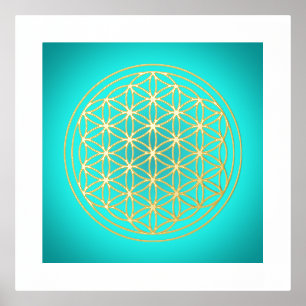 Blume des Lebens Aquamarin Mandala Symbol Gold Foliendrucke