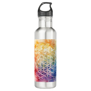 Blume des Lebens - Aquarellmalerei Edelstahlflasche