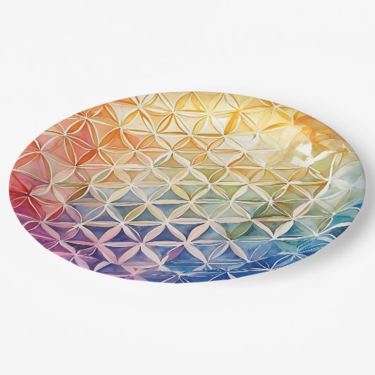 Blume des Lebens - Aquarellmalerei Pappteller (Schrägansicht)