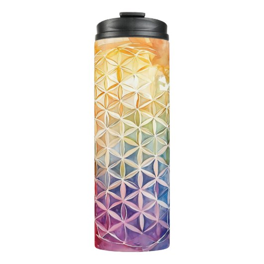 Blume des Lebens - Aquarellmalerei Thermosbecher (Vorderseite)