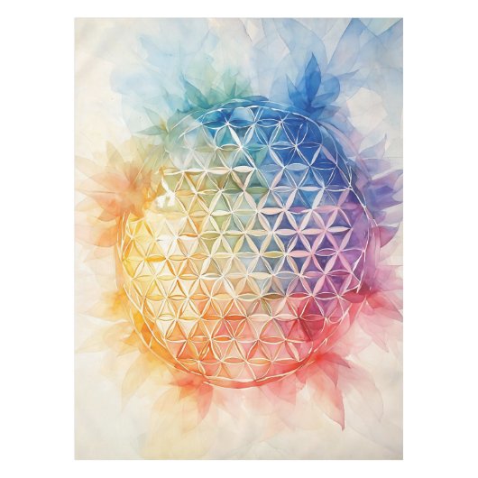 Blume des Lebens - Aquarellmalerei Tischdecke (Vorderseite)