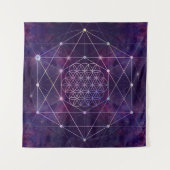 Blume des Lebens auf Nebel - Himmel Wandteppich (Vorderseite)